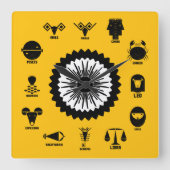 Indian Zodiac Geometric - 12 Vedic Signs Vierkante Klok (Voorkant)