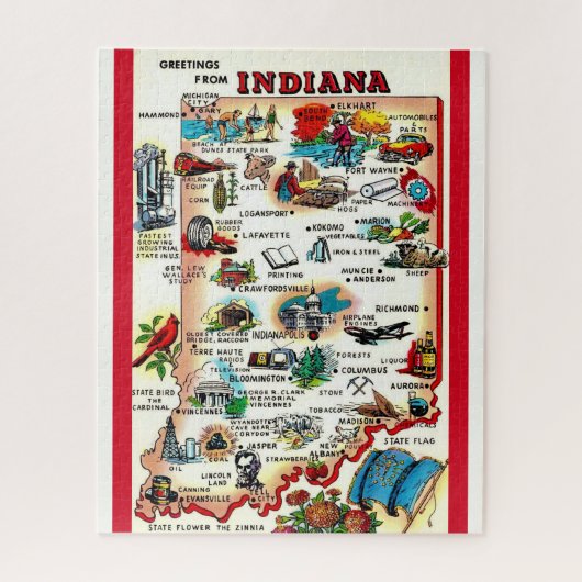  Indiana 16x20 Kaart Puzzel (Verticaal)