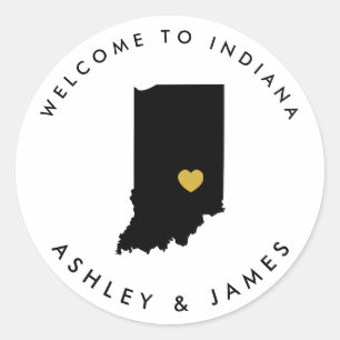 Indiana Bruiloft Welkom Sticker Label, Zwart, Goud
