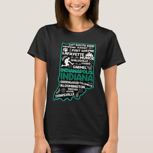 Indiana cute map Indianapolis Fort Wayne Evansvill T-shirt (Voorkant)
