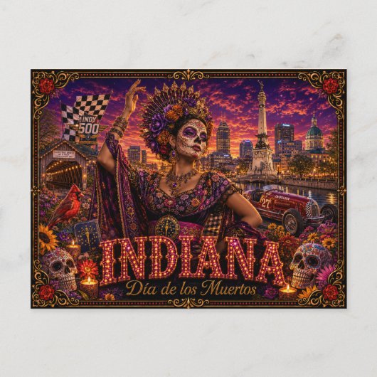 Indiana Día de los Muertos Retro Briefkaart (Voorkant)