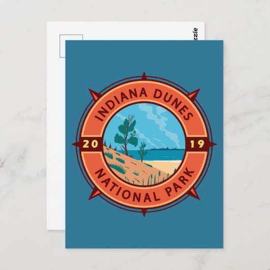 Indiana Dunes National Park Retro Compass Emblem Briefkaart (Voorkant / Achterkant)