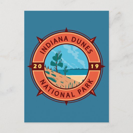 Indiana Dunes National Park Retro Compass Emblem Briefkaart (Voorkant)