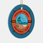 Indiana Dunes National Park Retro Compass Emblem Keramisch Ornament (Rechts)