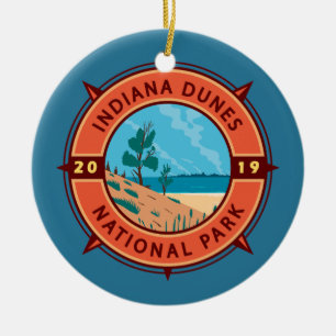 Indiana Dunes National Park Retro Compass Emblem Keramisch Ornament