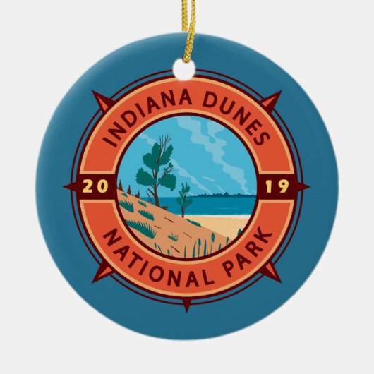 Indiana Dunes National Park Retro Compass Emblem Keramisch Ornament (Voorkant)