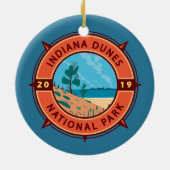 Indiana Dunes National Park Retro Compass Emblem Keramisch Ornament (Achterkant)