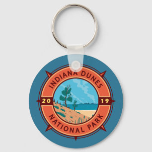 Indiana Dunes National Park Retro Compass Emblem Sleutelhanger