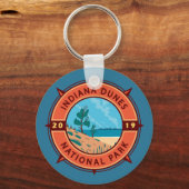 Indiana Dunes National Park Retro Compass Emblem Sleutelhanger (Voorkant)