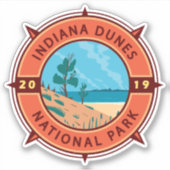 Indiana Dunes National Park Retro Compass Emblem Sticker (Voorkant)