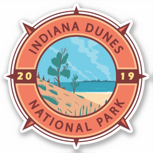 Indiana Dunes National Park Retro Compass Emblem Sticker (Voorkant)