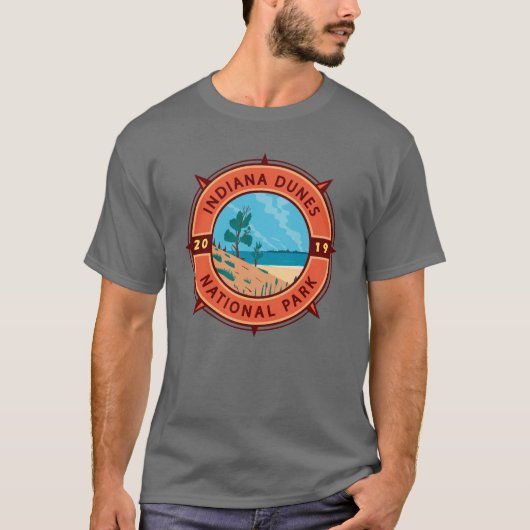 Indiana Dunes National Park Retro Compass Emblem T-shirt (Voorkant)