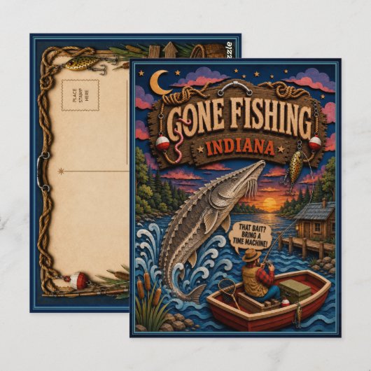 Indiana Gone Fishing Meerforel Briefkaart (Voorkant / Achterkant)