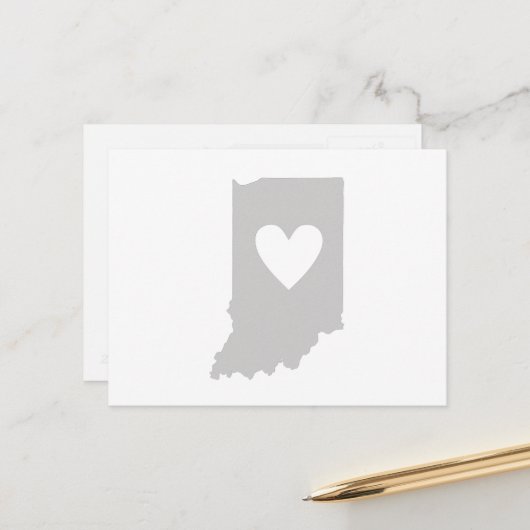 Indiana Gray State Map Shape Hoosier Heart Cutout Briefkaart (Voorkant / Achterkant in situ)