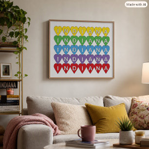 Indiana Hart Rij Kleurrijk Staats Trots Ontwerp Poster
