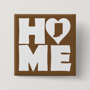 Indiana Home Heart State Knop Speld Badge Vierkante Button 5,1 Cm