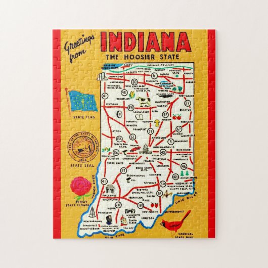 Indiana Hoosier Kaart Legpuzzel (Verticaal)