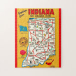 Indiana Hoosier Map  Legpuzzel<br><div class="desc">A wonderful old postcard greeting from the State of Indiana repurposed!</div>