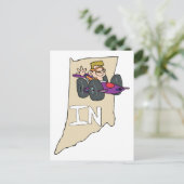 Indiana IN Map met grappige Indy Race Car Cartoon Briefkaart (Staand voorkant)