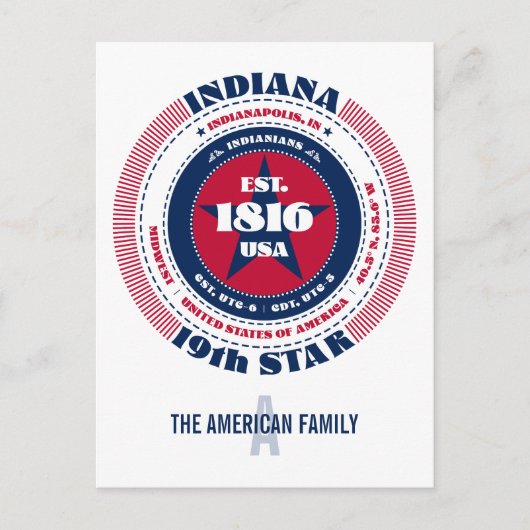 Indiana, Indianapolis, IN, Patriottisch, Monogram Briefkaart (Voorkant)