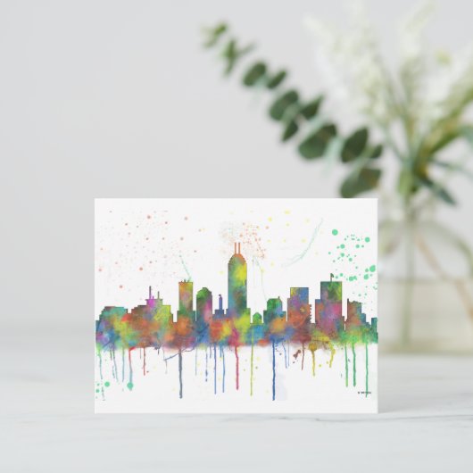 INDIANA, INDIANAPOLIS SKYLINE BRIEFKAART (Staand voorkant)