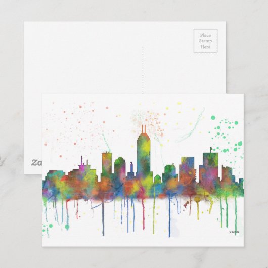 INDIANA, INDIANAPOLIS SKYLINE BRIEFKAART (Voorkant / Achterkant)