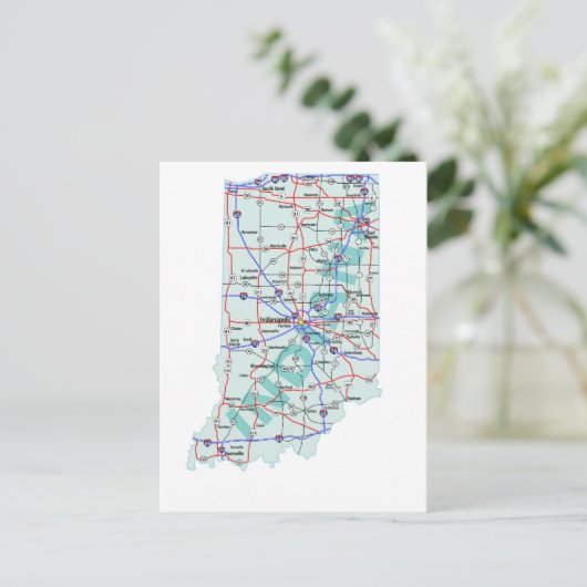 Indiana Interstate Map Briefkaart (Staand voorkant)