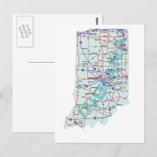 Indiana Interstate Map Briefkaart (Voorkant / Achterkant)