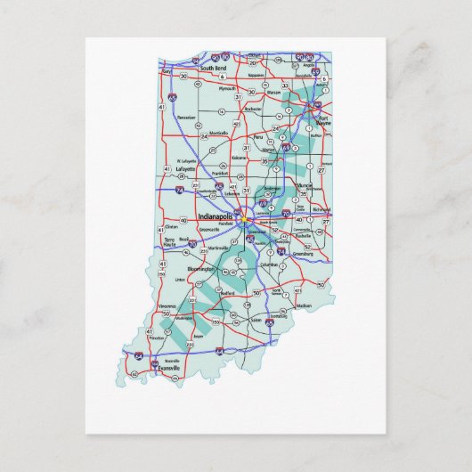Indiana Interstate Map Briefkaart (Voorkant)