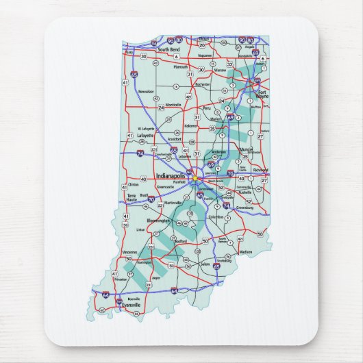 Indiana Interstate Map Mousepad Muismat (Voorkant)