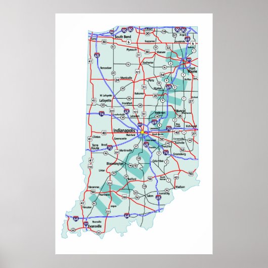 Indiana Interstate Map Print (Voorkant)