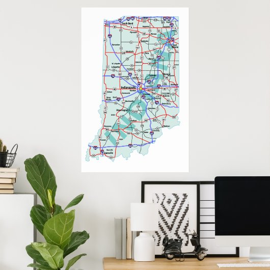 Indiana Interstate Map Print (Thuiskantoor)