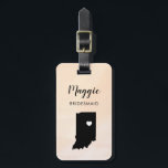 Indiana kaart bagagelabel, huwelijksfeest welkom bagagelabel<br><div class="desc">Deze staat bagagelabels maken perfecte huwelijksfeest cadeau labels of welkomsttas labels. Knoop het aan je bruidsmeisje cadeaus in plaats van een typisch papieren cadeaukaart, en ze kunnen het maanden en jaren gebruiken. Labels hebben een perzik abrikozen aquarel achtergrond. Om het hart op de locatie van het huwelijk te plaatsen, gebruik...</div>