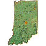 Indiana Kaart Magnet uit Fotobeeldje Magneet<br><div class="desc">Deze magneet,  gevormd als de staat Indiana,  toont een reliëfkaart van de staat omringd door een gouden grens. Indiana decor voor je koelkast. 
Kaart afgeleid van de afbeeldingen op nationalatlas.gov.</div>