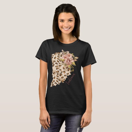 Indiana Leopard Pattern Map Leo State Of Indiana T-shirt (Voorkant volledig)
