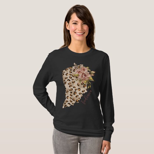 Indiana Leopard Pattern Map Leo State Of Indiana T-shirt (Voorkant volledig)