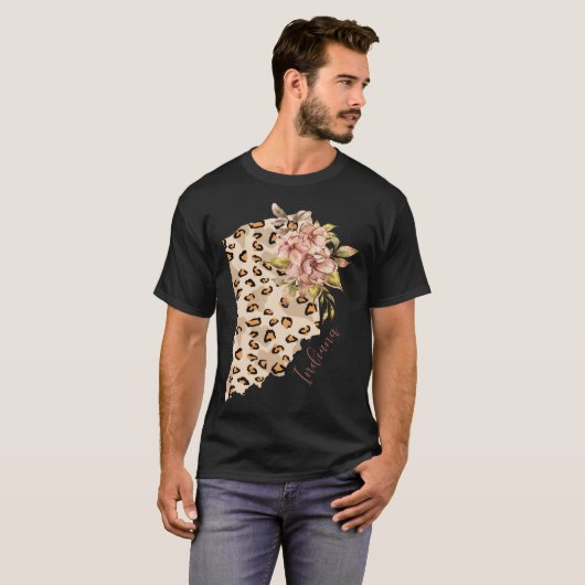 Indiana Leopard Pattern Map Leo State Of Indiana T-shirt (Voorkant volledig)