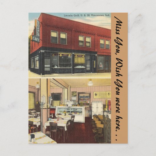 Indiana, Lincoln Grill, Vincennes Briefkaart (Voorkant)