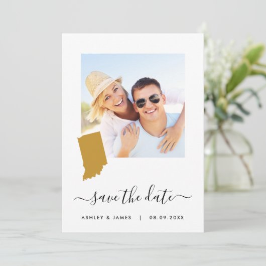 Indiana Map Wedding Save the Date Kaart (Staand voorkant)