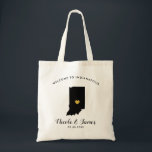 Indiana Map Wedding Welcome Bag Tas Black, Gold<br><div class="desc">Het weekend van de bruiloft heet cadeautas voor gasten uit de stad voor je bruiloft,  met afbeelding van Indiana,  met gouden hart.  Vul tas met je favoriete godies.</div>
