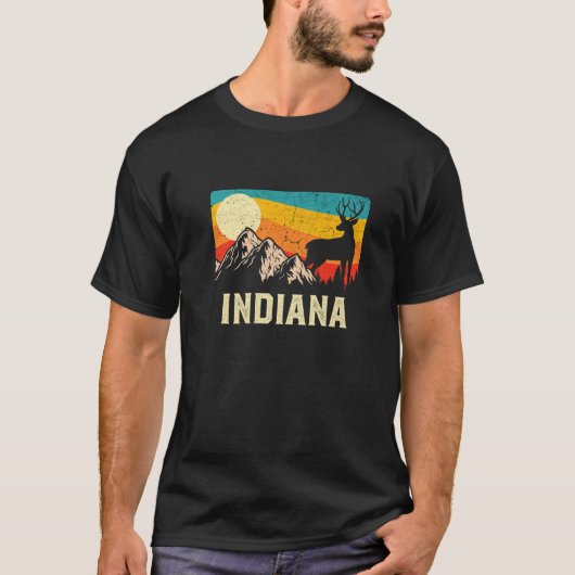 Indiana Natuur Wild Deer Retro Sunset Hiking T-shirt (Voorkant)