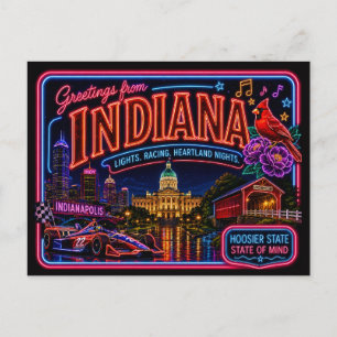Indiana Neon Staat Retro Vintage Briefkaart