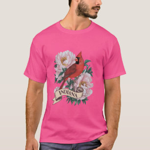 Indiana Noordelijke Kardinaal Vogel en Peony Bloem T-shirt