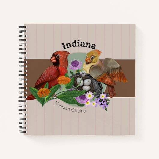 Indiana Northern Cardinals met inheemse Planten Notitieboek (Voorkant)