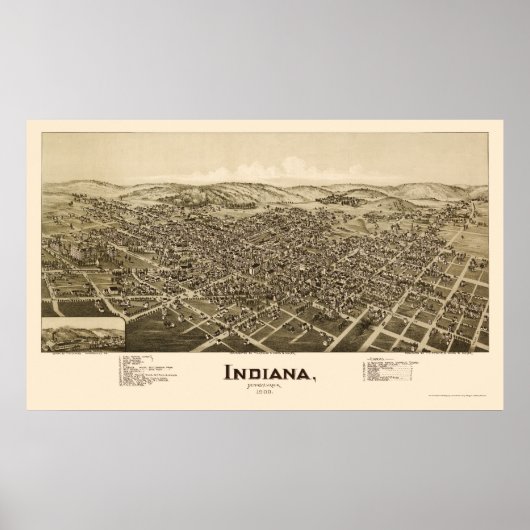 Indiana, PA Panorama Kaart - 1900 Poster (Voorkant)