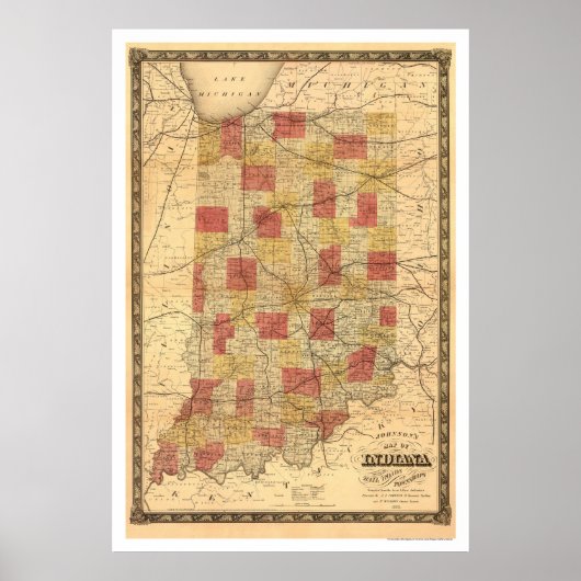 Indiana Railroad Map 1858 Poster (Voorkant)