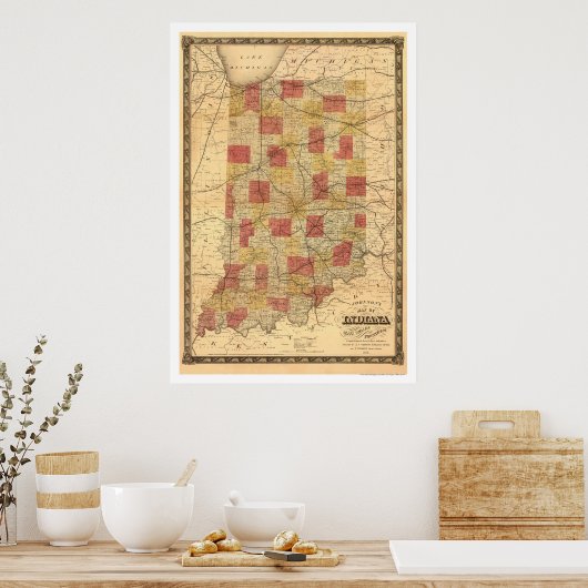 Indiana Railroad Map 1858 Poster (Keuken)