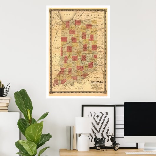 Indiana Railroad Map 1858 Poster (Thuiskantoor)