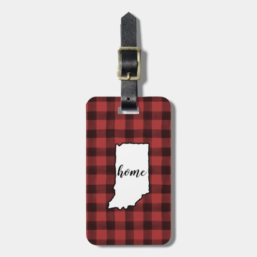 Indiana | Red & Black Buffalo Plaid Home State Bagagelabel (Voorkant verticaal)
