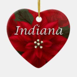 Indiana Red Poinsettia Heart Keepomwille Ornament